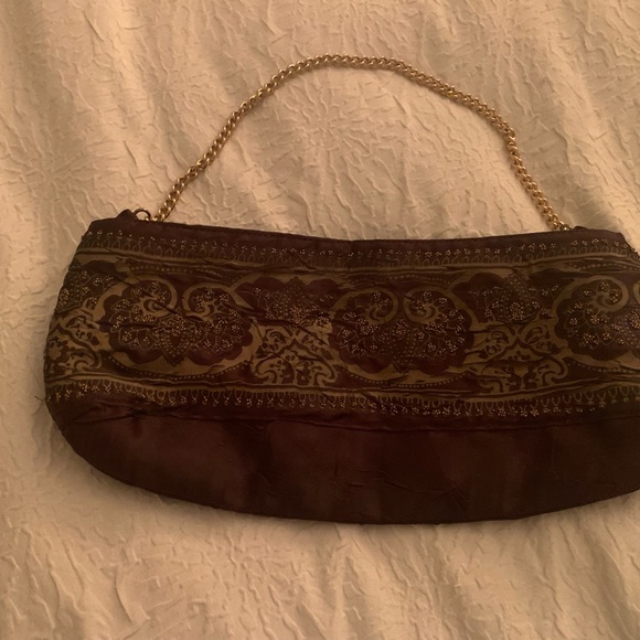 Amici Brown and Gold Evening Bag with Gold Chain Handle - Picture 1 of 3